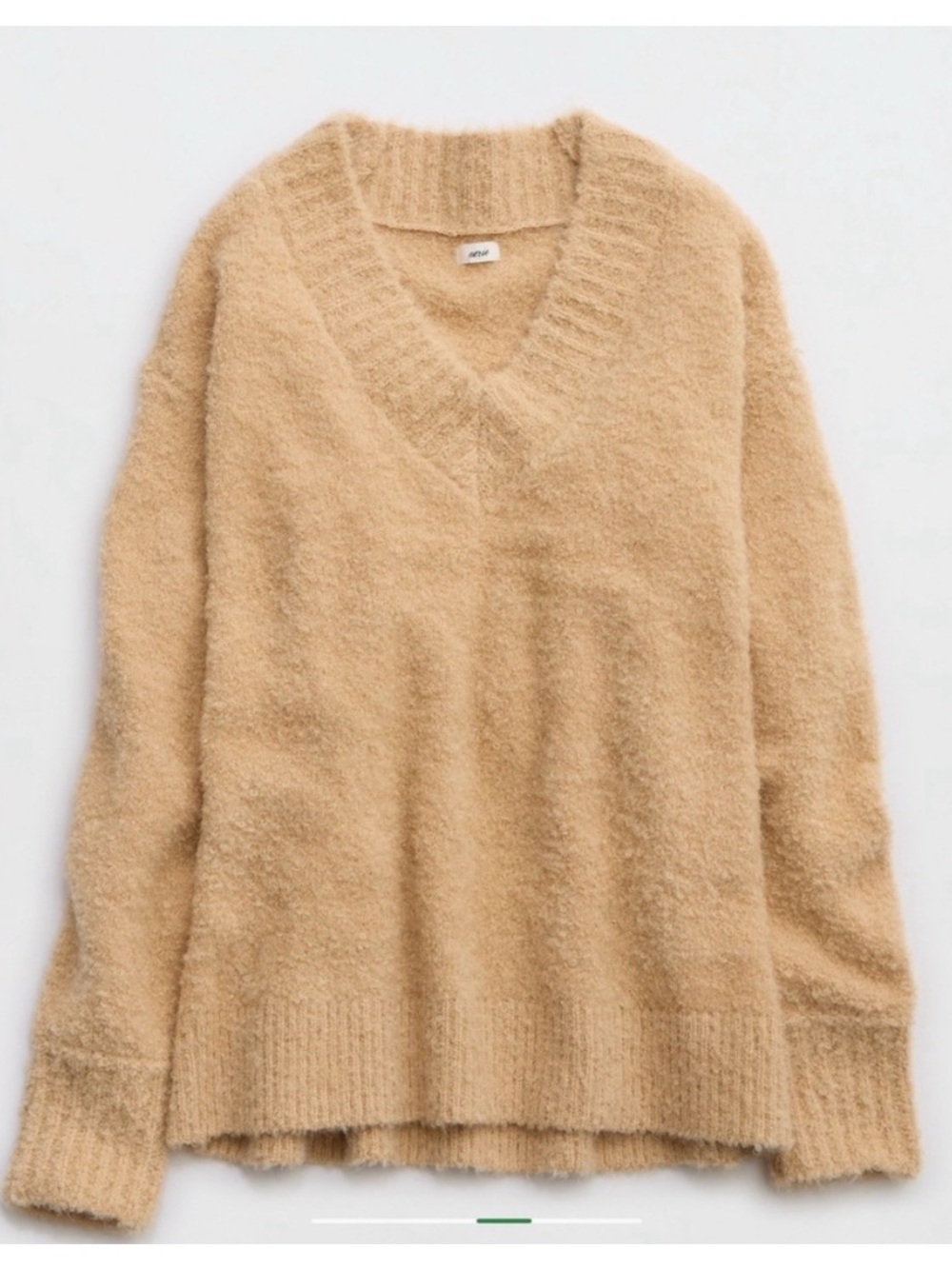 NWT Aerie V-Neck Teddy Boucle Sweater in koko brown XL - Picture 3 of 9